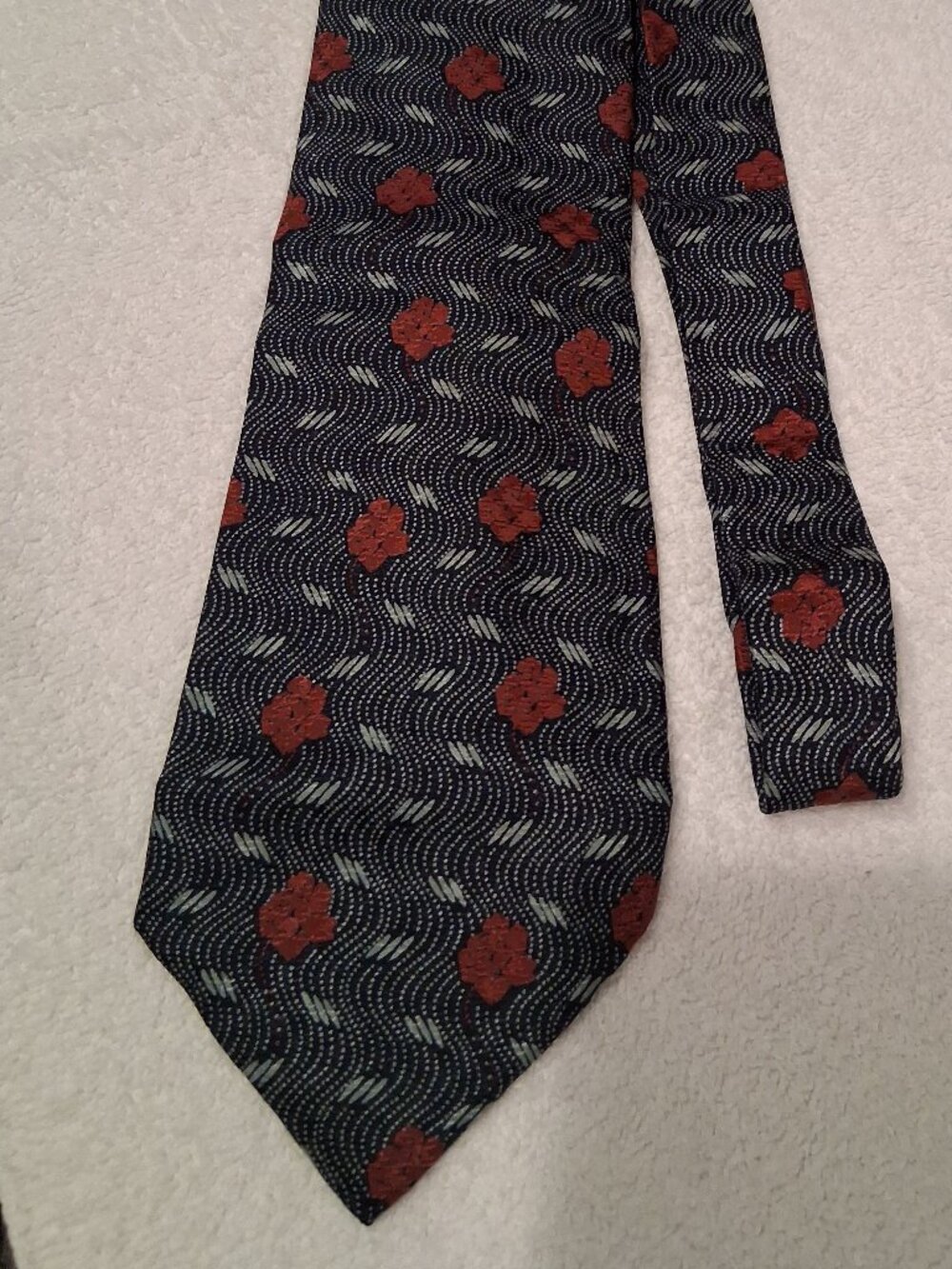 Vintage Valentino Cravatte Black Red Rose Men's Tie Silk Hand Made Italy